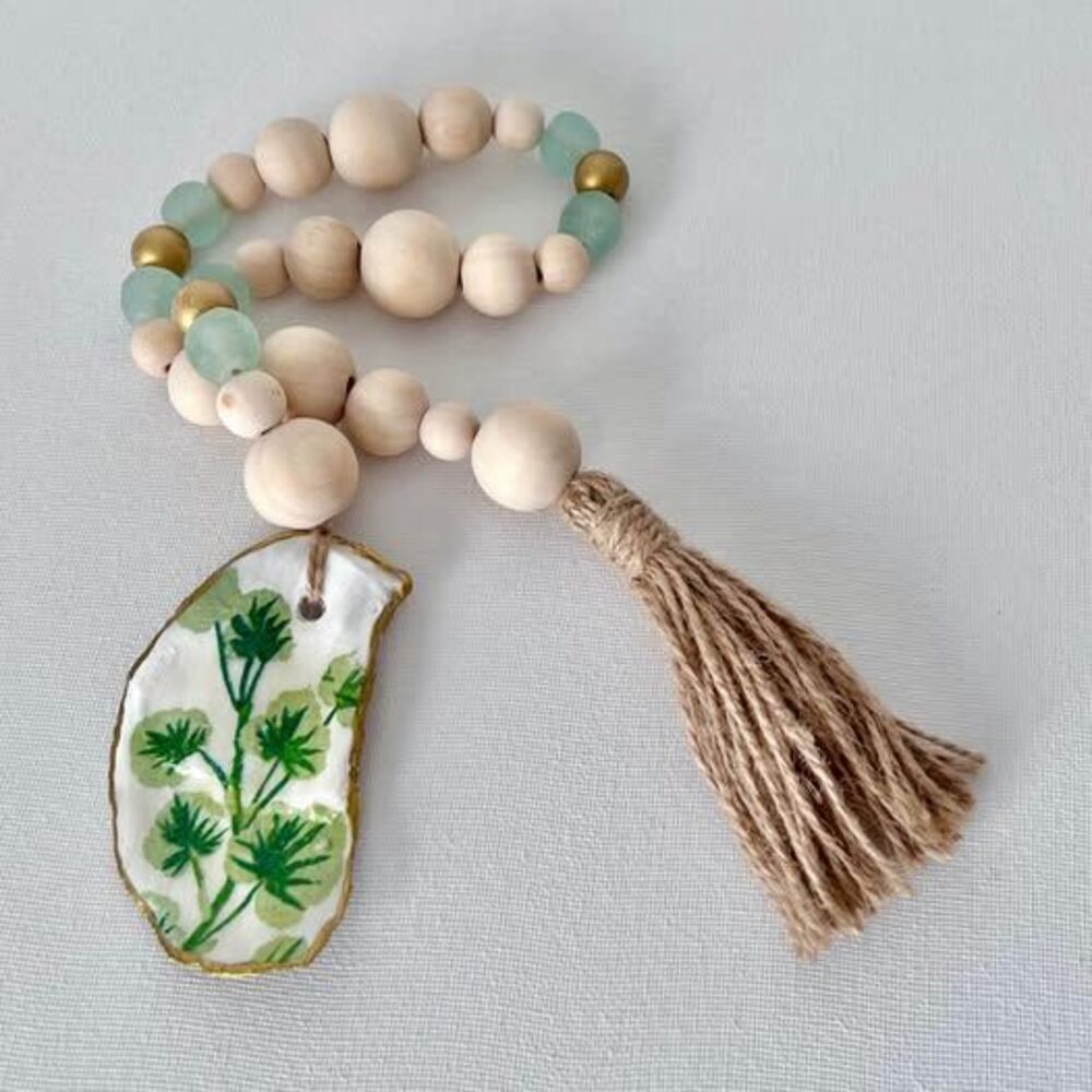 Anthropologie Alabaster Leaf Dish & Painted Oyster Beaded Decor Set - Picture 4 of 8